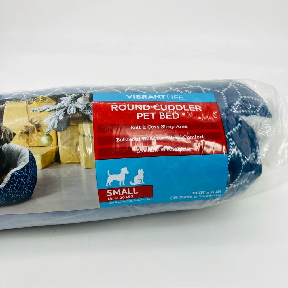 Vibrantlife Round Cuddler Pet Bed Small 6x19” Blue White Snowflake Pattern